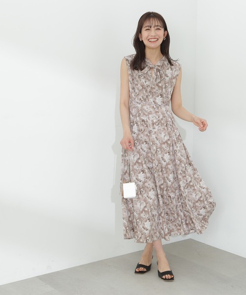 N.（N. Natural Beauty Basic）（エヌエヌナチュラルビューティーベーシック）の「【S Size Line】◆ブラッシュプリントリボンタイワンピース（ワンピース・レディース・ベージュ/グリーン/グレー・SMALL/MEDIUM）」の8枚目の写真