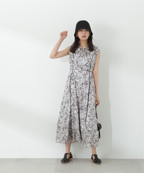 N.（N. Natural Beauty Basic）（エヌエヌナチュラルビューティーベーシック）の「【S Size Line】◆ブラッシュプリントリボンタイワンピース（ワンピース・レディース・ベージュ/グリーン/グレー・SMALL/MEDIUM）」の5枚目の写真