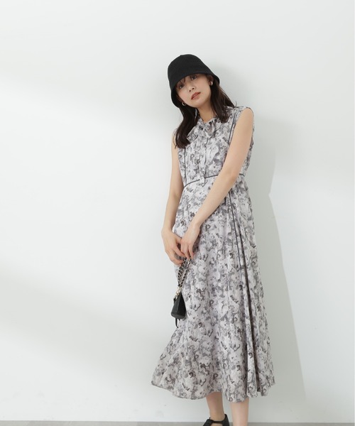 N.（N. Natural Beauty Basic）（エヌエヌナチュラルビューティーベーシック）の「【S Size Line】◆ブラッシュプリントリボンタイワンピース（ワンピース・レディース・ベージュ/グリーン/グレー・SMALL/MEDIUM）」の6枚目の写真
