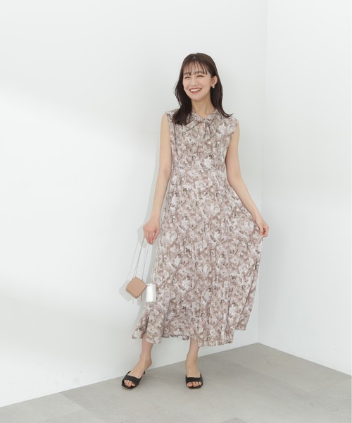 N.（N. Natural Beauty Basic）（エヌエヌナチュラルビューティーベーシック）の「【S Size Line】◆ブラッシュプリントリボンタイワンピース（ワンピース・レディース・ベージュ/グリーン/グレー・SMALL/MEDIUM）」の10枚目の写真