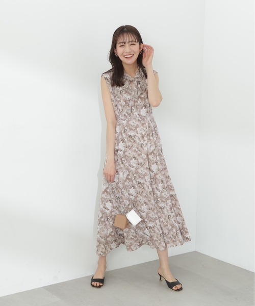 N.（N. Natural Beauty Basic）（エヌエヌナチュラルビューティーベーシック）の「【S Size Line】◆ブラッシュプリントリボンタイワンピース（ワンピース・レディース・ベージュ/グリーン/グレー・SMALL/MEDIUM）」の11枚目の写真