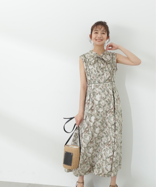 N.（N. Natural Beauty Basic）（エヌエヌナチュラルビューティーベーシック）の「【S Size Line】◆ブラッシュプリントリボンタイワンピース（ワンピース・レディース・ベージュ/グリーン/グレー・SMALL/MEDIUM）」の12枚目の写真