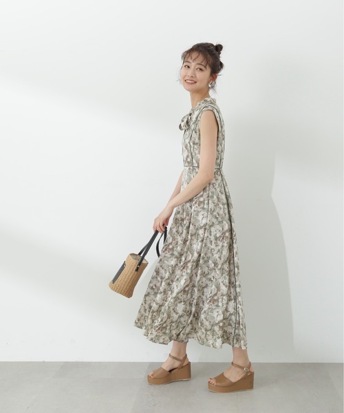 N.（N. Natural Beauty Basic）（エヌエヌナチュラルビューティーベーシック）の「【S Size Line】◆ブラッシュプリントリボンタイワンピース（ワンピース・レディース・ベージュ/グリーン/グレー・SMALL/MEDIUM）」の15枚目の写真