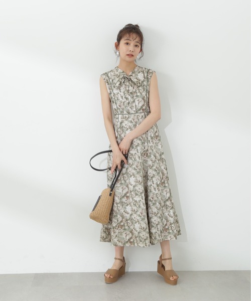 N.（N. Natural Beauty Basic）（エヌエヌナチュラルビューティーベーシック）の「【S Size Line】◆ブラッシュプリントリボンタイワンピース（ワンピース・レディース・ベージュ/グリーン/グレー・SMALL/MEDIUM）」の18枚目の写真