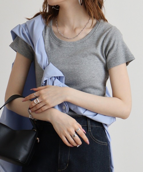 atONE(アットワン)の「atONE コットンフライス半袖Tシャツ(Tシャツ/カットソー・レディース・ブラック/杢グレー/チャコールグレー/ネイビー/オフホワイト・4L/LL/3L/L/M)」の4枚目の写真
