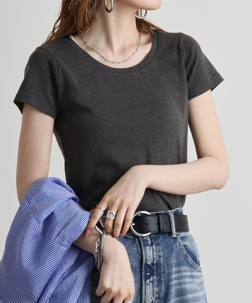 atONE(アットワン)の「atONE コットンフライス半袖Tシャツ(Tシャツ/カットソー・レディース・ブラック/杢グレー/チャコールグレー/ネイビー/オフホワイト・4L/LL/3L/L/M)」の1枚目の写真