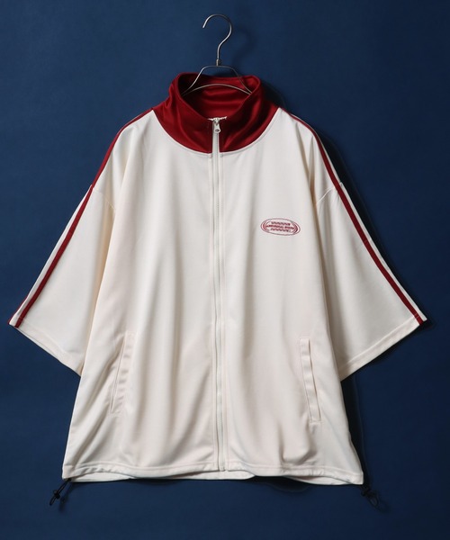ANPAS（アンパス）の「Side Line Embroidered Logo Oversized Track Jacket/サイドライン ワンポイント刺繍 オーバーサイズ トラックジャケット ジャージ（ジャージ・メンズ・ブラック/ホワイト×レッド/ホワイト×ネイビー/オレンジ/サックスブルー/ブルー/グリーン・M/L）」の2枚目の写真