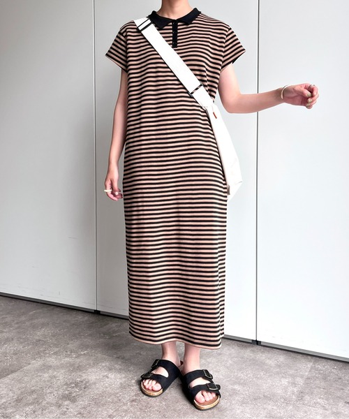 CPCM（シーピーシーエム）の「ワッフルボーダーノースリワンピース（ワンピース・レディース・オフホワイト/カーキ/ベージュ・FREE）」の2枚目の写真