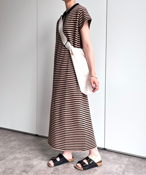 CPCM（シーピーシーエム）の「ワッフルボーダーノースリワンピース（ワンピース・レディース・オフホワイト/カーキ/ベージュ・FREE）」の5枚目の写真