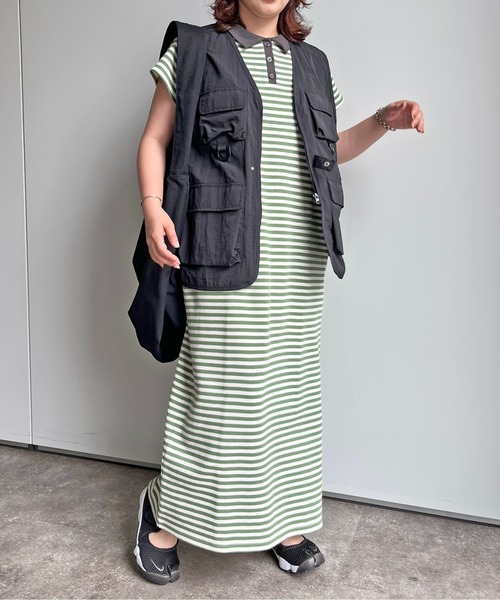 CPCM（シーピーシーエム）の「ワッフルボーダーノースリワンピース（ワンピース・レディース・オフホワイト/カーキ/ベージュ・FREE）」の10枚目の写真