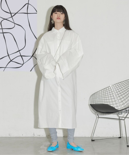 セール】スーパーワイドスリーブシャツワンピース（シャツワンピース