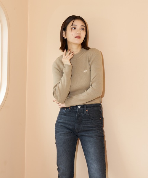 ベージュニットセーター セール】Levi's/リーバイス クルーネック リブニット ベージュ（ニット