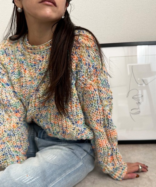 ULEULA（ウルア）の「モールミックスボリュームニット（ニット/セーター・レディース・パープル/オレンジ/イエロー・FREE）」の3枚目の写真