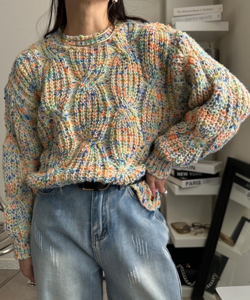 ULEULA（ウルア）の「モールミックスボリュームニット（ニット/セーター・レディース・パープル/オレンジ/イエロー・FREE）」の4枚目の写真