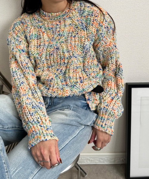 ULEULA（ウルア）の「モールミックスボリュームニット（ニット/セーター・レディース・パープル/オレンジ/イエロー・FREE）」の6枚目の写真