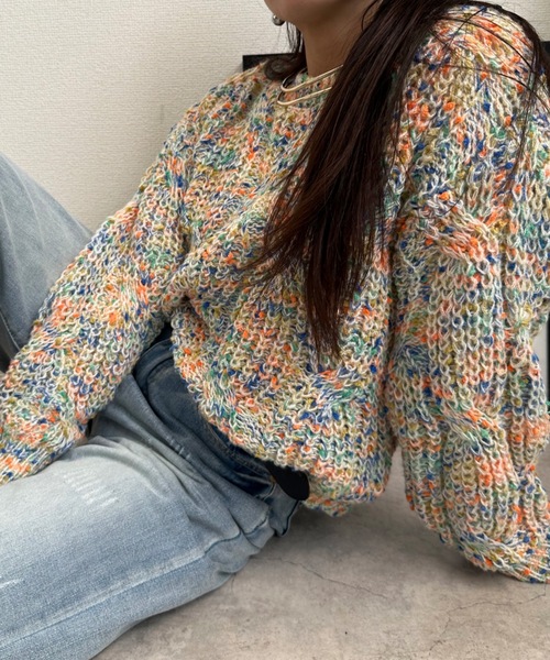 ULEULA（ウルア）の「モールミックスボリュームニット（ニット/セーター・レディース・パープル/オレンジ/イエロー・FREE）」の7枚目の写真