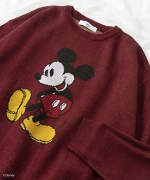 【Disney/ディズニー】ミッキーマウス＆くまのプーさん BIGイラスト ジャガード織りデザイン クルーネックニット