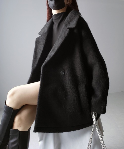 me+em select（ミームセレクト）の「【 ３color 】オーバーサイズシャギーメルトンミドルコート（チェスターコート・レディース・ブラック/チャコール/アイボリー・FREE）」の13枚目の写真