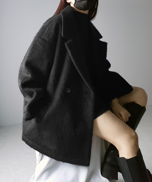 me+em select（ミームセレクト）の「【 ３color 】オーバーサイズシャギーメルトンミドルコート（チェスターコート・レディース・ブラック/チャコール/アイボリー・FREE）」の14枚目の写真