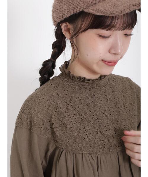 Samansa Mos2（サマンサ モスモス）の「シャーリングレース切替ブラウス（シャツ/ブラウス・レディース・モカ/ネイビー/キナリ/オフホワイト・F）」の10枚目の写真