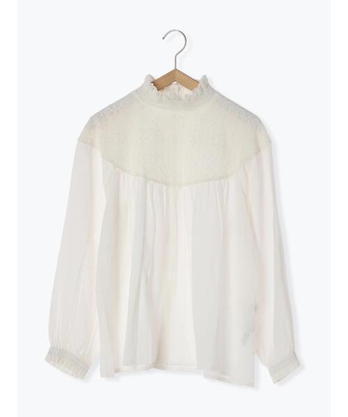 Samansa Mos2（サマンサ モスモス）の「シャーリングレース切替ブラウス（シャツ/ブラウス・レディース・モカ/ネイビー/キナリ/オフホワイト・F）」の7枚目の写真
