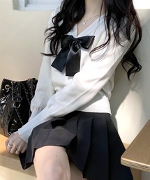 リボン付きVネックカーディガン