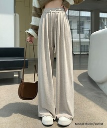 レディースハイウエストゴムストレートワイドパンツ
