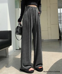 レディースハイウエストゴムストレートワイドパンツ