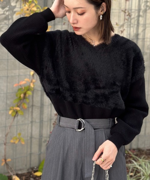 deux amour（ドゥーザムール）の「ファ‐ニットトップス（Tシャツ/カットソー・レディース・ブラック/ベージュ/ホワイト・FREE）」の3枚目の写真