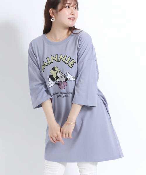 Disney(ディズニー)の「Disney(ディズニー)MICKEYミッキーフレンズキャラクタープリントビッグシルエット半袖Tシャツ レディース/プルオーバートップス(Tシャツ/カットソー・レディース・ライトグレー/オレンジ/ブルー/ラベンダー・L/M)」の2枚目の写真