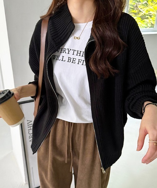COCOMOMO（ココモモ）の「ダブルジップハイネックニットトップス（ニット/セーター・レディース・ブラウン/ベージュ/ブラック/ネイビー/アイボリー・FREE）」の9枚目の写真