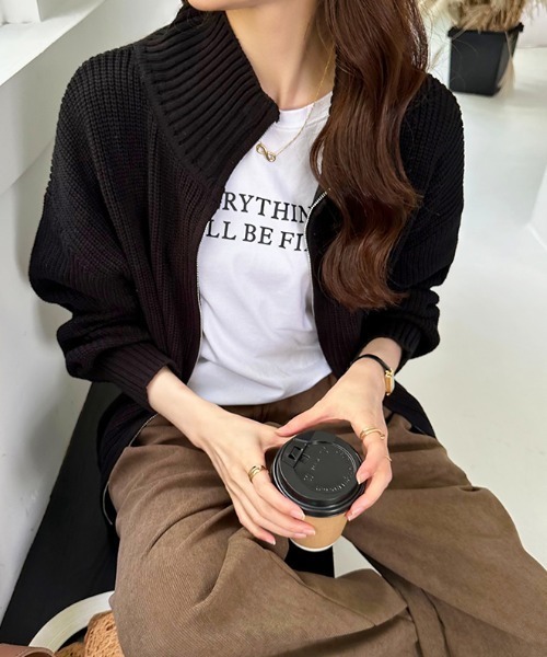 COCOMOMO（ココモモ）の「ダブルジップハイネックニットトップス（ニット/セーター・レディース・ブラウン/ベージュ/ブラック/ネイビー/アイボリー・FREE）」の8枚目の写真