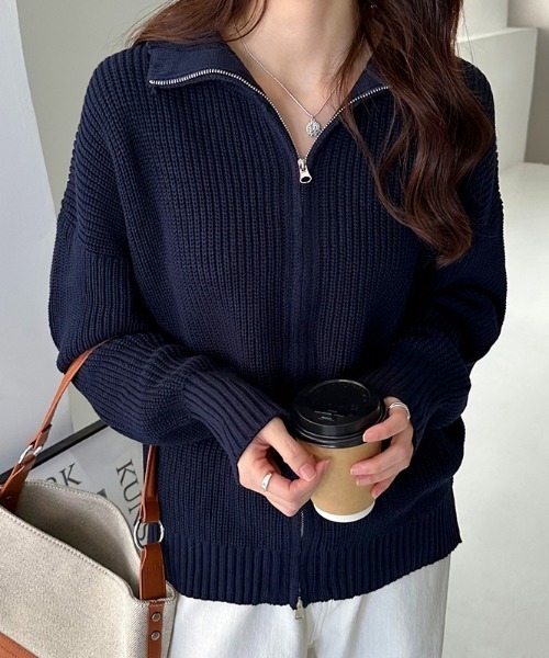 COCOMOMO（ココモモ）の「ダブルジップハイネックニットトップス（ニット/セーター・レディース・ブラウン/ベージュ/ブラック/ネイビー/アイボリー・FREE）」の16枚目の写真