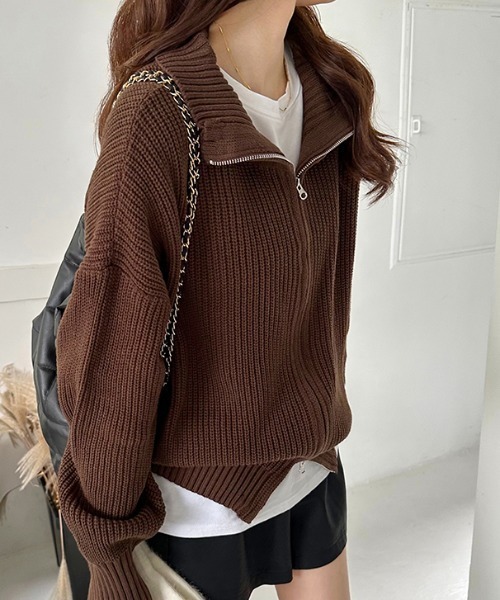 COCOMOMO（ココモモ）の「ダブルジップハイネックニットトップス（ニット/セーター・レディース・ブラウン/ベージュ/ブラック/ネイビー/アイボリー・FREE）」の11枚目の写真