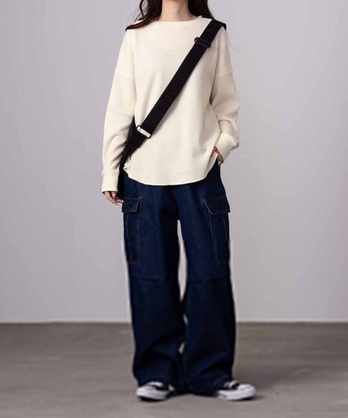 NAVY(ネイビー)の「NAVY ベーシック ワッフル長袖Tシャツ ロンT(Tシャツ/カットソー・レディース・オフホワイト/ベージュ/イエロー系その他/スミクロ・L/M/S/XL)」の11枚目の写真