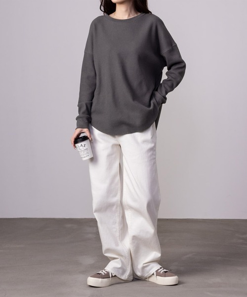 NAVY(ネイビー)の「NAVY ベーシック ワッフル長袖Tシャツ ロンT(Tシャツ/カットソー・レディース・オフホワイト/ベージュ/イエロー系その他/スミクロ・L/M/S/XL)」の10枚目の写真