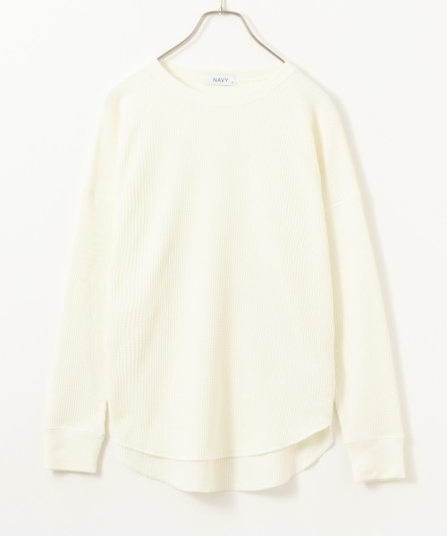 NAVY(ネイビー)の「NAVY ベーシック ワッフル長袖Tシャツ ロンT(Tシャツ/カットソー・レディース・オフホワイト/ベージュ/イエロー系その他/スミクロ・L/M/S/XL)」の5枚目の写真