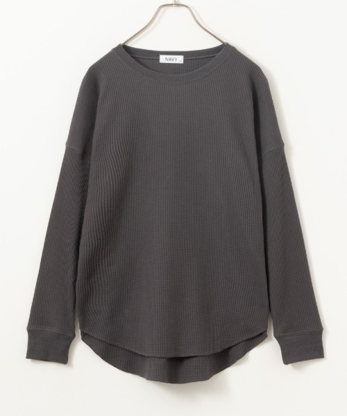 NAVY(ネイビー)の「NAVY ベーシック ワッフル長袖Tシャツ ロンT(Tシャツ/カットソー・レディース・オフホワイト/ベージュ/イエロー系その他/スミクロ・L/M/S/XL)」の6枚目の写真