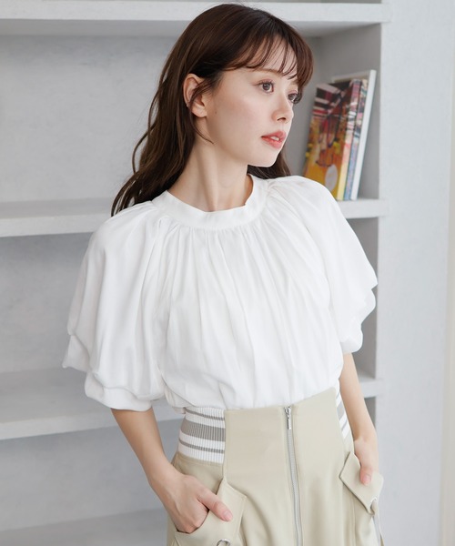 LADYMADE(レディメイド)の「2WAYカラーダブルバルーンスリーブブラウス(シャツ/ブラウス・レディース・ホワイト/ライトブルー/イエロー・FREE)」の4枚目の写真