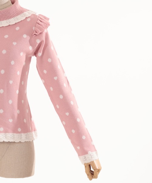axes femme kawaii(アクシーズファムカワイイ)の「ハートドットニットプル(ニット/セーター・レディース・キナリ/ピンク/レッド・MEDIUM)」の5枚目の写真