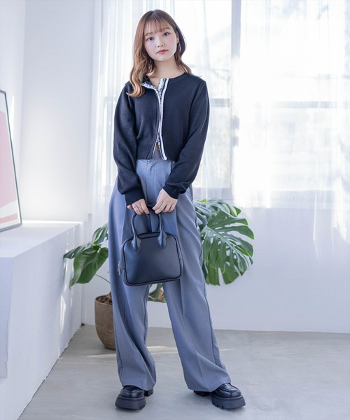 clear(クリア)の「ロゴテープダブルジップニットトップス≪2024SS新作≫(ニット/セーター・レディース・ブラック/グレイッシュベージュ/杢グレー・F)」の16枚目の写真