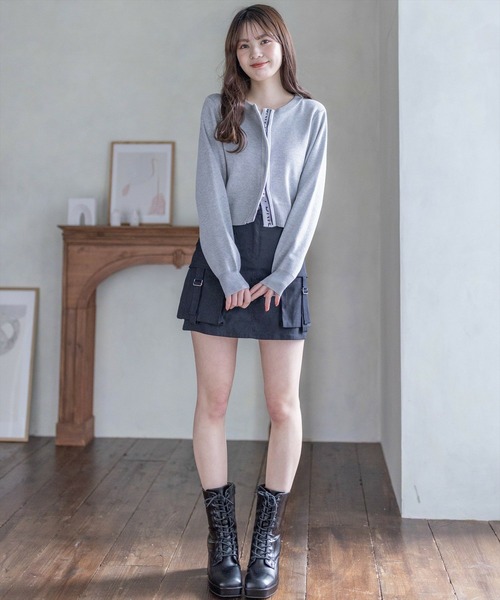 clear(クリア)の「ロゴテープダブルジップニットトップス≪2024SS新作≫(ニット/セーター・レディース・ブラック/グレイッシュベージュ/杢グレー・F)」の21枚目の写真