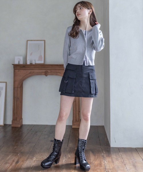 clear(クリア)の「ロゴテープダブルジップニットトップス≪2024SS新作≫(ニット/セーター・レディース・ブラック/グレイッシュベージュ/杢グレー・F)」の22枚目の写真