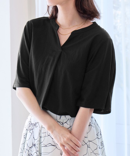 alotta(アロッタ)の「スキッパータック袖ブラウスカットソー(Tシャツ/カットソー・レディース・ブルー/ホワイト/ブラック/ライラック/ダークラベンダー・M/L/LL/3L)」の1枚目の写真