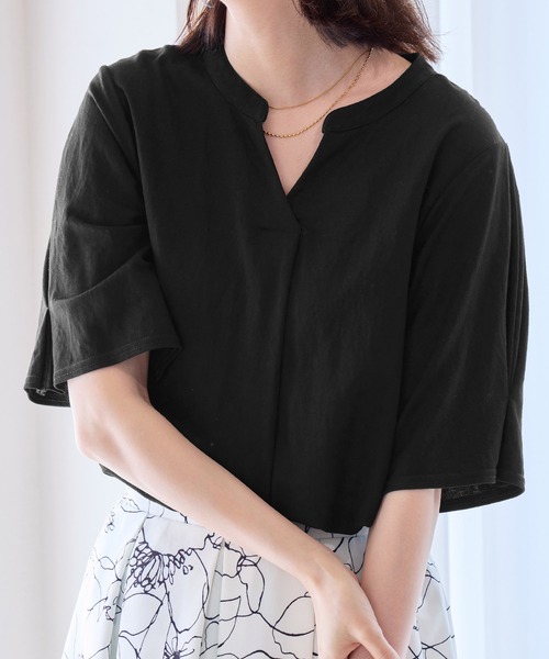 alotta(アロッタ)の「スキッパータック袖ブラウスカットソー(Tシャツ/カットソー・レディース・ブルー/ホワイト/ブラック/ライラック/ダークラベンダー・M/L/LL/3L)」の18枚目の写真