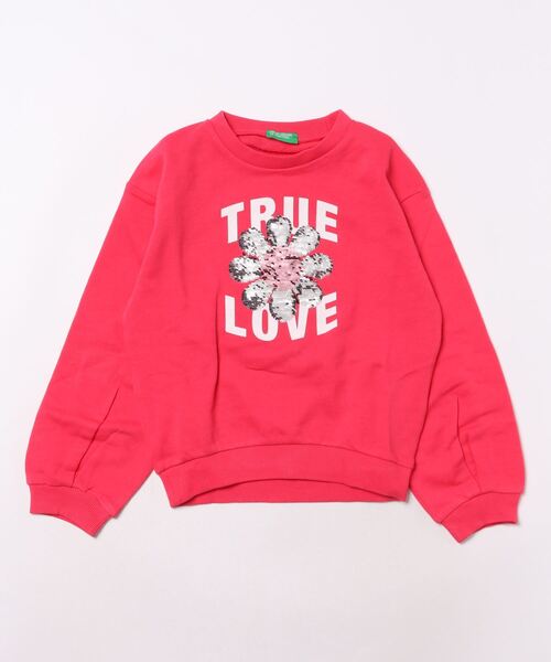 BENETTON (UNITED COLORS OF BENETTON)（ベネトンユナイテッドカラーズオブベネトン）の「キッズフロントプリント花柄スパンコールスウェット・トレーナーG（スウェット・キッズ・ラベンダー/ピンク・SMALL/MEDIUM/LARGE/X-LARGE）」の4枚目の写真