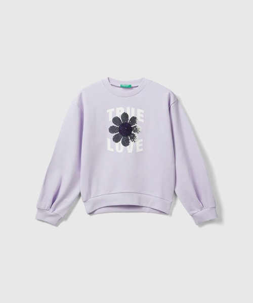 BENETTON (UNITED COLORS OF BENETTON)（ベネトンユナイテッドカラーズオブベネトン）の「キッズフロントプリント花柄スパンコールスウェット・トレーナーG（スウェット・キッズ・ラベンダー/ピンク・SMALL/MEDIUM/LARGE/X-LARGE）」の6枚目の写真