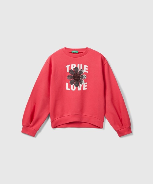 BENETTON (UNITED COLORS OF BENETTON)（ベネトンユナイテッドカラーズオブベネトン）の「キッズフロントプリント花柄スパンコールスウェット・トレーナーG（スウェット・キッズ・ラベンダー/ピンク・SMALL/MEDIUM/LARGE/X-LARGE）」の8枚目の写真