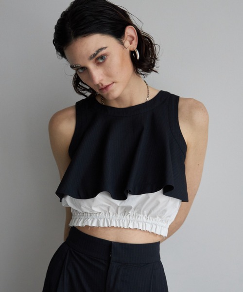 JOSE MOON（ジョゼムーン）の「PAFFHEM CROP TANKTOP/パフヘムクロップタンクトップ（タンクトップ・レディース・ネイビー/グレー/ブラック・FREE）」の3枚目の写真