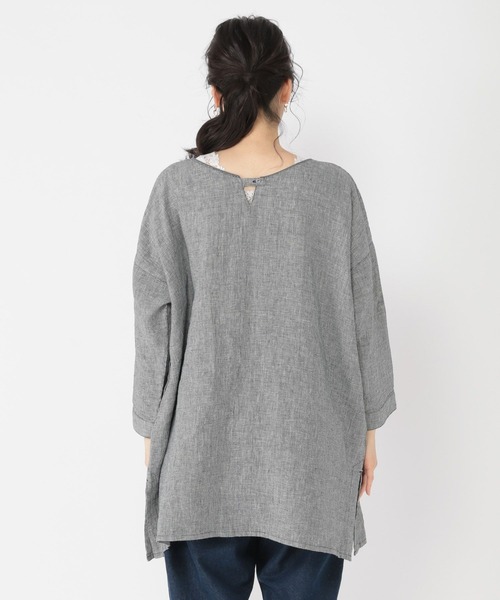 studio CLIP（スタディオクリップ）の「リネン100ダブルフロントワイドチュニック[プチ・プラスサイズあり]（シャツ/ブラウス・レディース・ブルー/その他2/ベージュ・FREE/PF/ﾌﾘｰ(L)）」の12枚目の写真